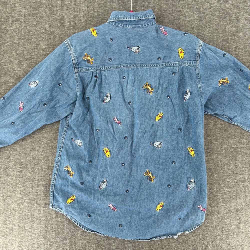 Vintage Disney Store Winnie the Pooh Embroidered Denim Shirt Womens Medium Blue - Picture 5 of 7